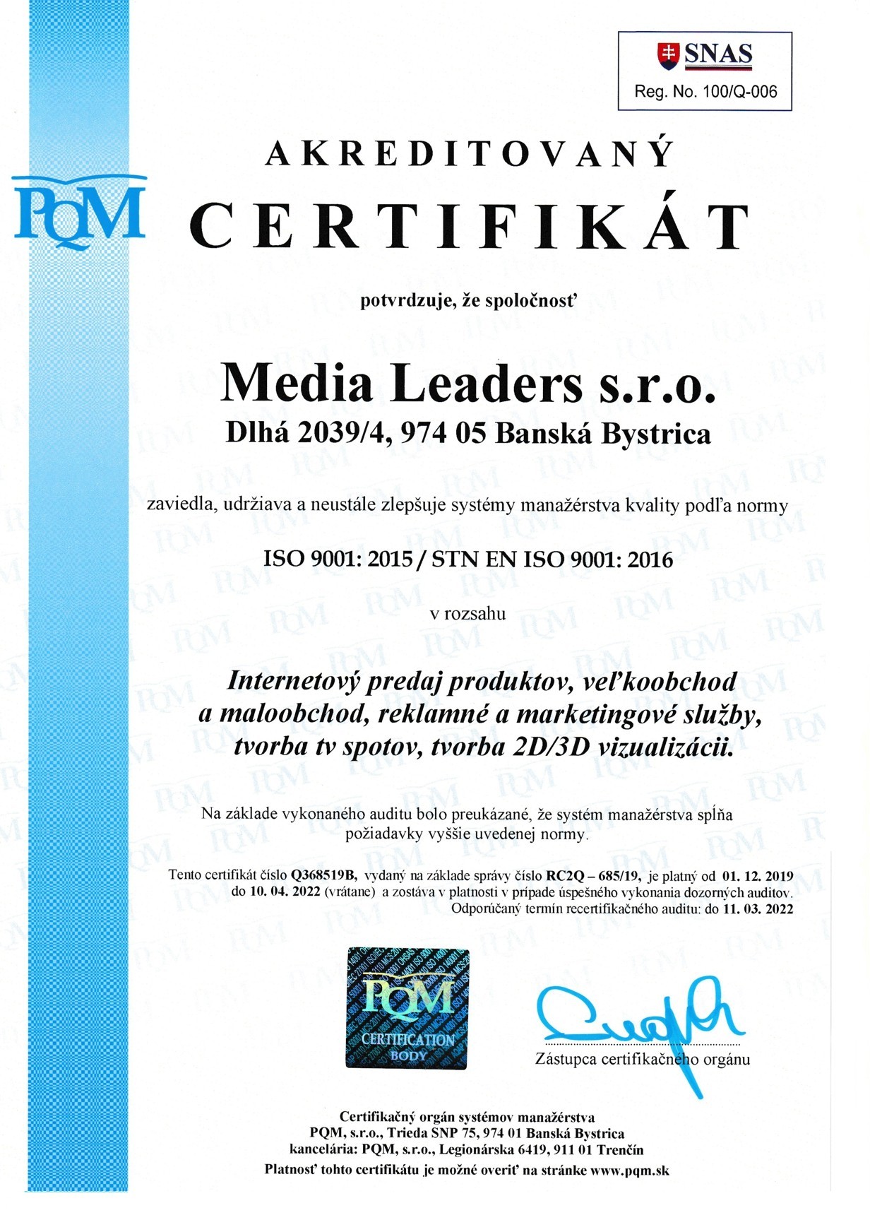 certificado iso 9001 líderes de mídia sro
