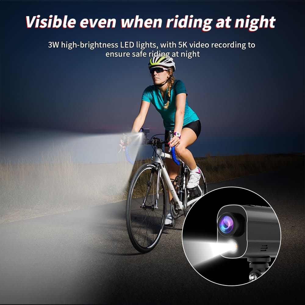 Câmera de ação para bicicleta com luz led wifi