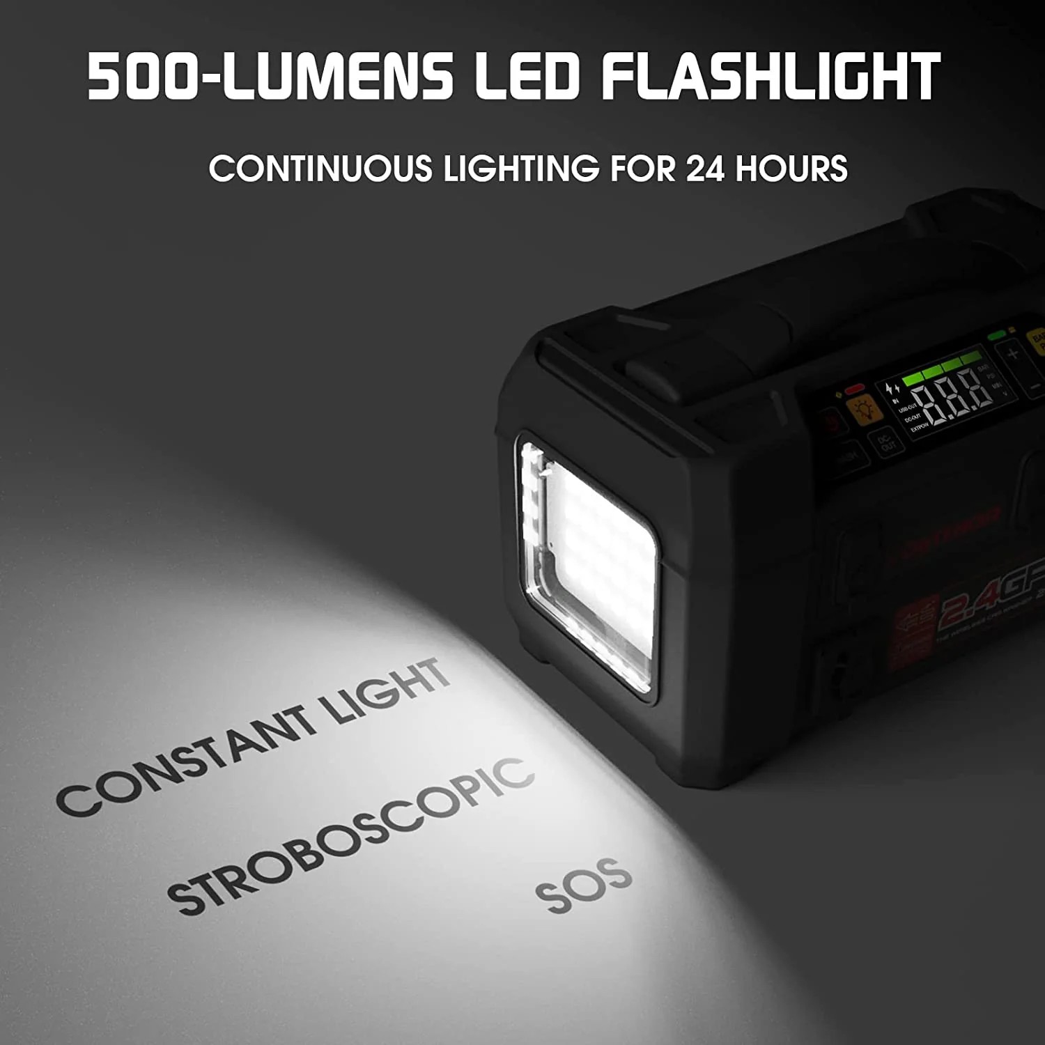 carro starter 500 lúmens lanterna LED + compressor e power bank