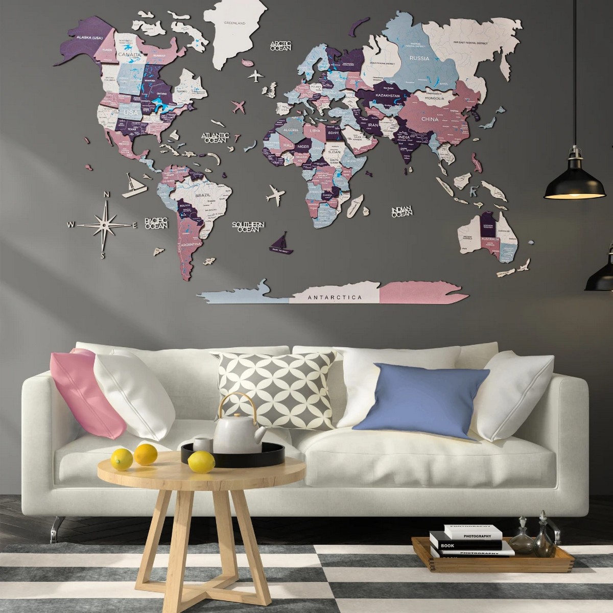 decoração de parede de mapa mundial