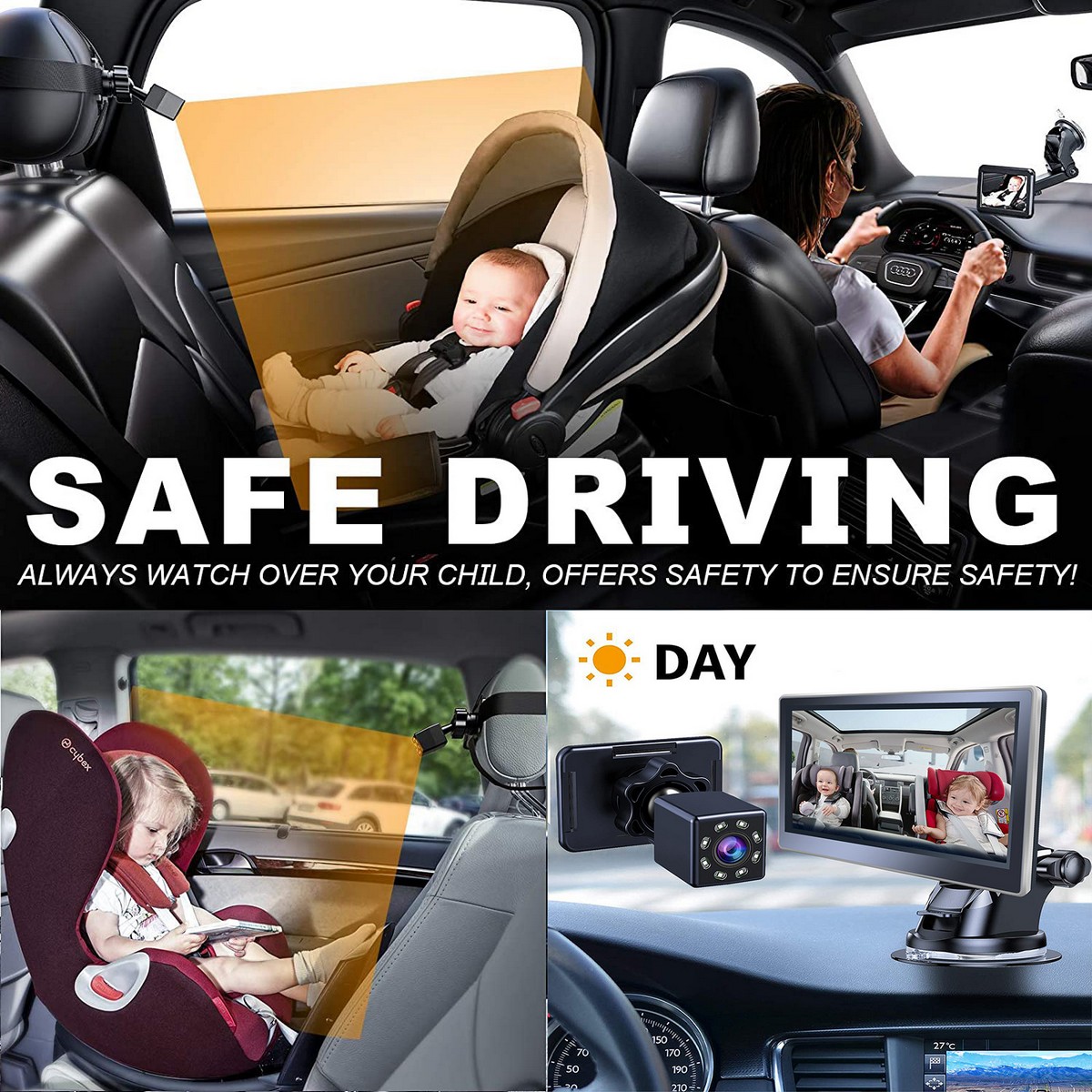monitoramento de crianças no carro conjunto de câmera IR com monitor