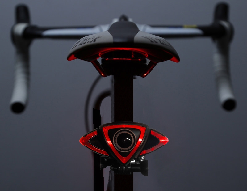 câmera traseira de bicicleta wi-fi + luzes de advertência LED