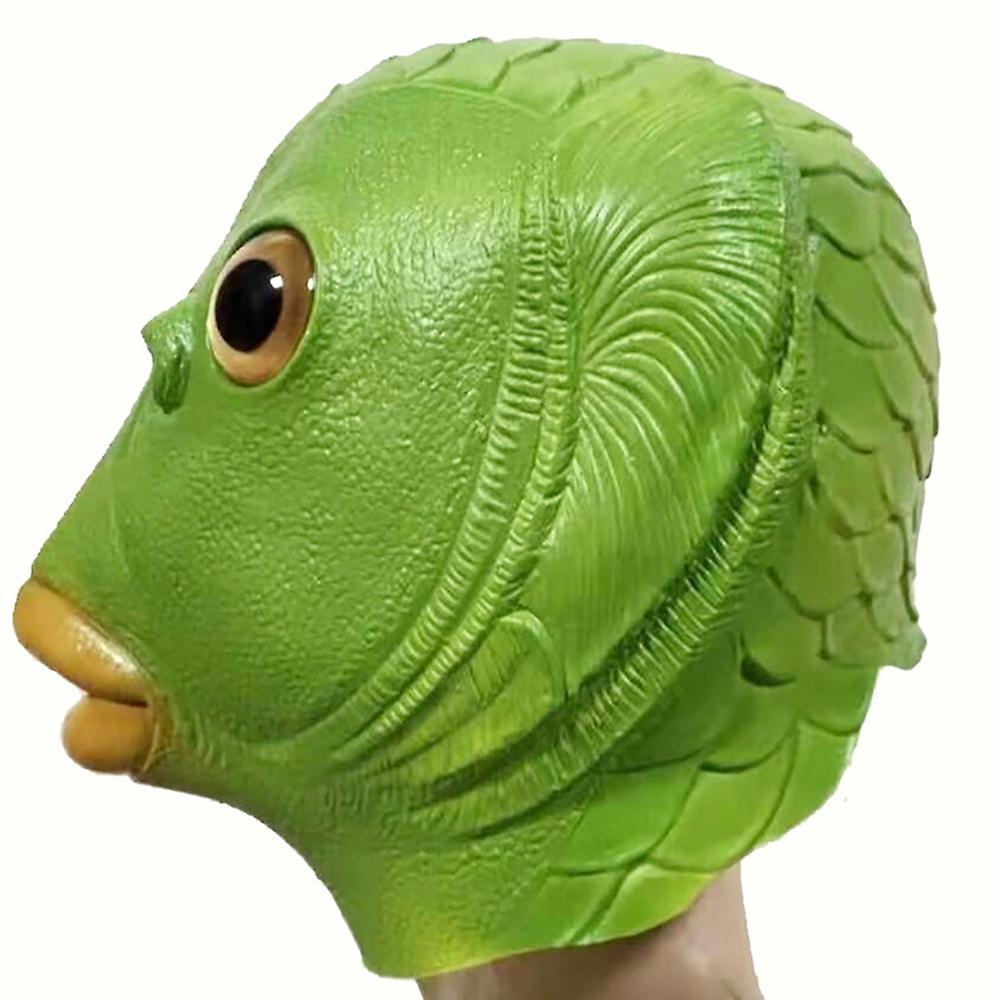 Máscara de silicone facial com cabeça de peixe verde