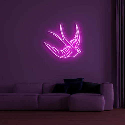 Logo 3D LED neon na parede - pomba