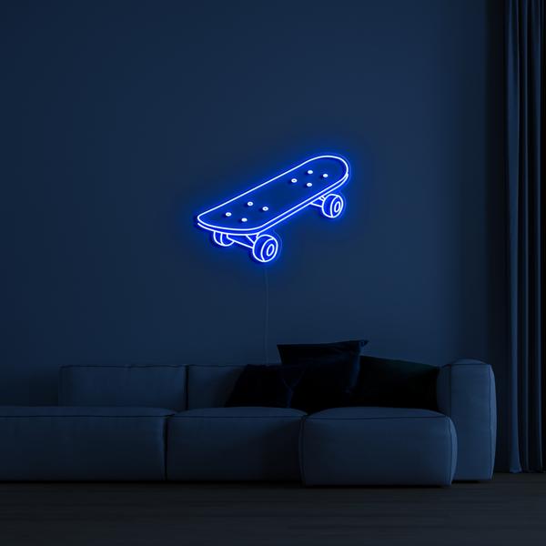 Sinal de néon LED brilhante 3D na parede - skate