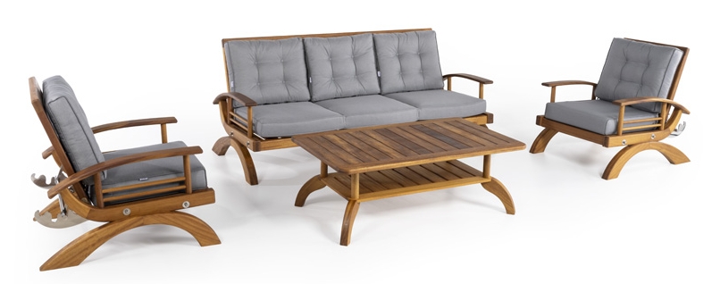sofá de vime para jardim - conjunto de assentos de madeira para jardim