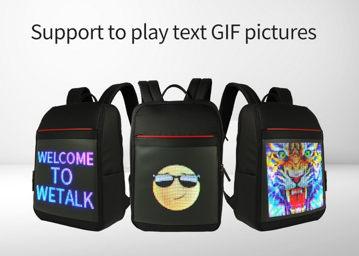 mochila inteligente com reprodução de imagem com display led e GIF