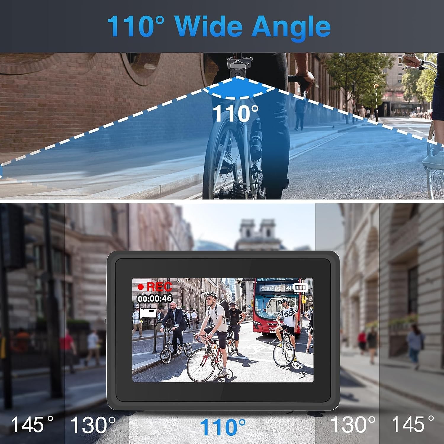 ângulo de visão da câmera da bicicleta 110 graus + monitor