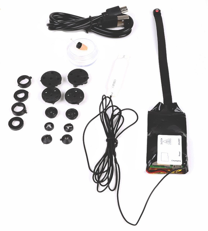 botão de câmera pinhole com fone de ouvido espião para exames de texto