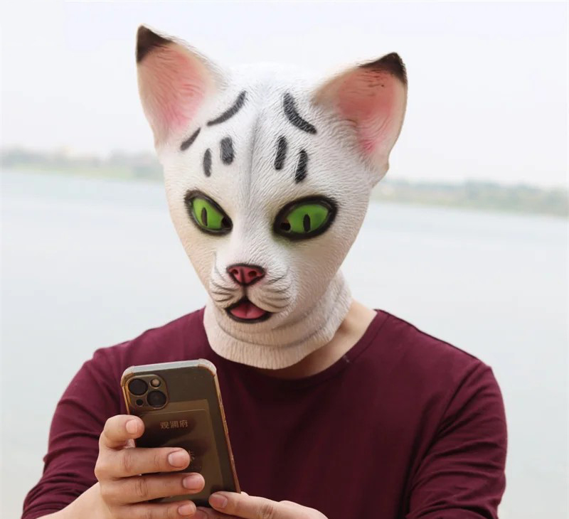 máscara de gato cabeça facial látex de silicone