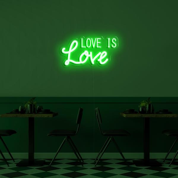 Logótipo 3D neon LED na parede - Love is Love com dimensões de 50 cm
