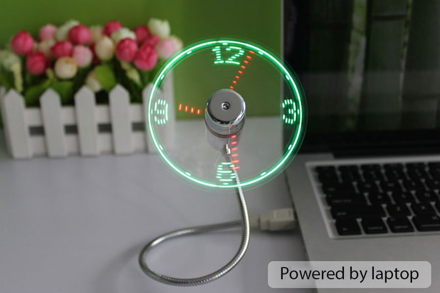 Ventilador USB com relógio LED