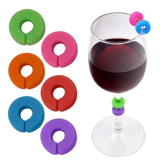 anéis para taças de vinho, rótulos coloridos
