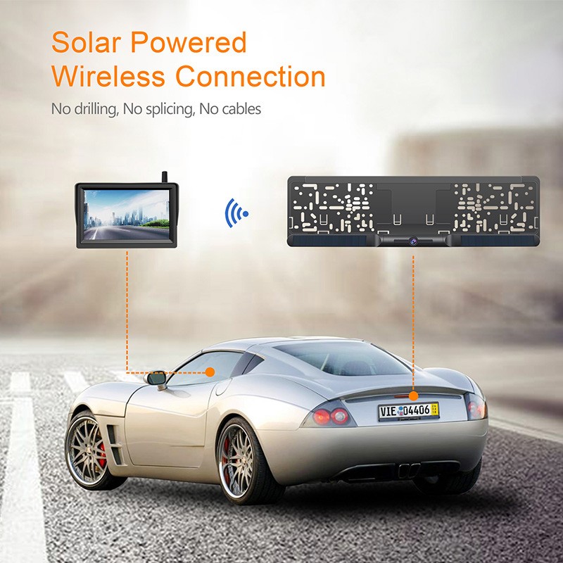 câmera solar para carro e monitor HD na placa do carro