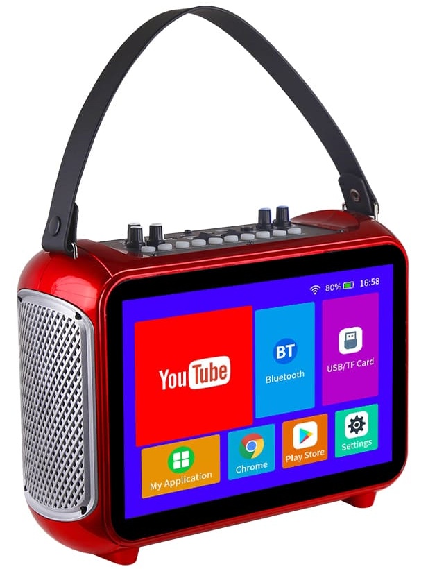 mini conjunto de karaokê portátil com display e microfone