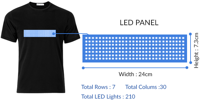 t-shirt led com texto bluetooth programável
