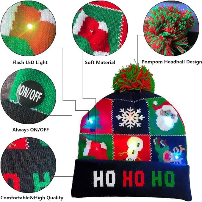 chapéus de inverno para o inverno com pompom e LEDs brilhantes