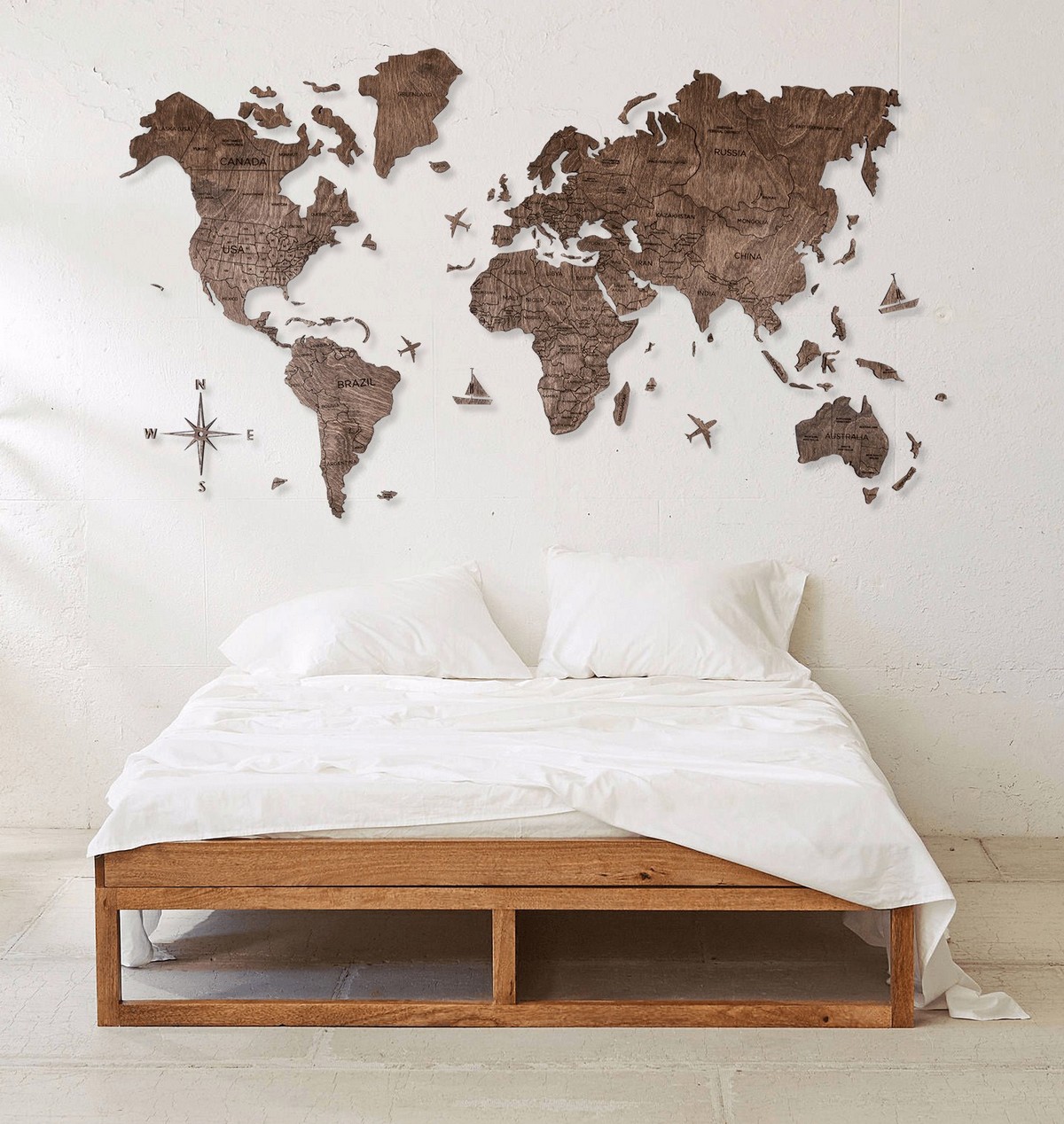 Mapa de madeira do mundo 300x175 cm