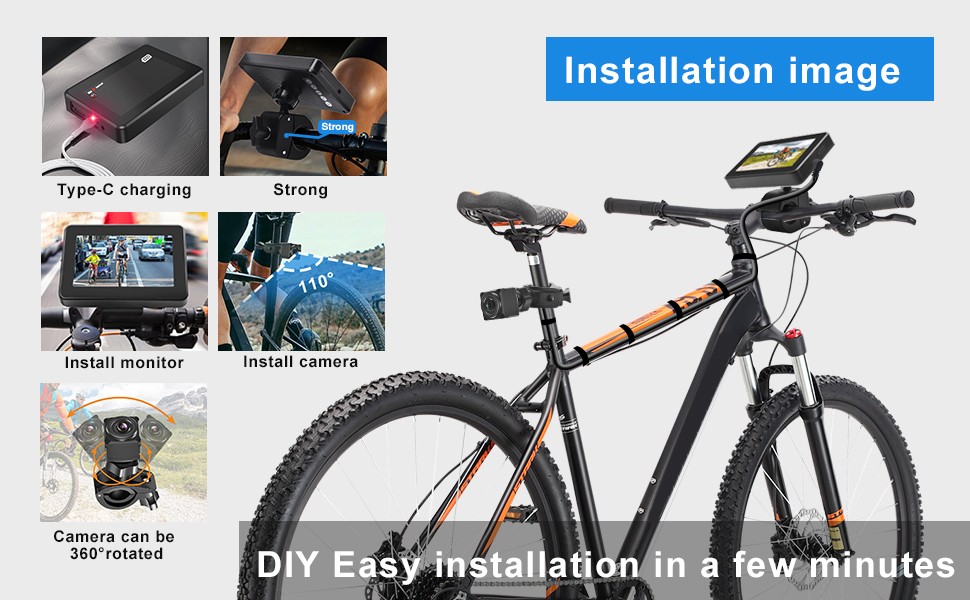 câmera traseira de bicicleta com kit de monitor definido para bicicleta