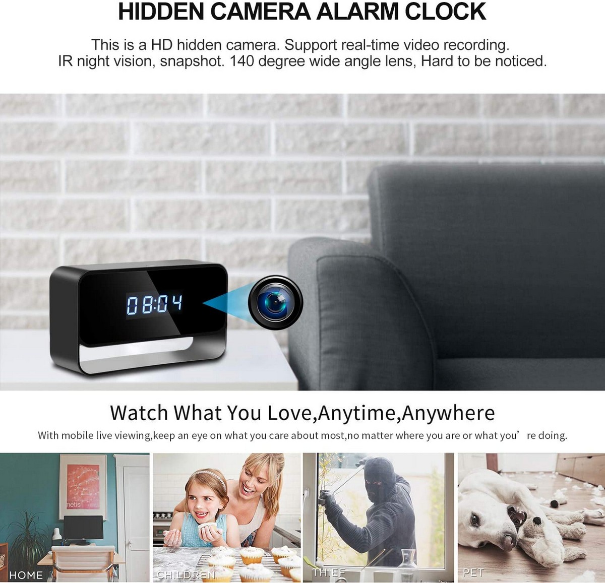 câmera wifi para o apartamento escondido no despertador