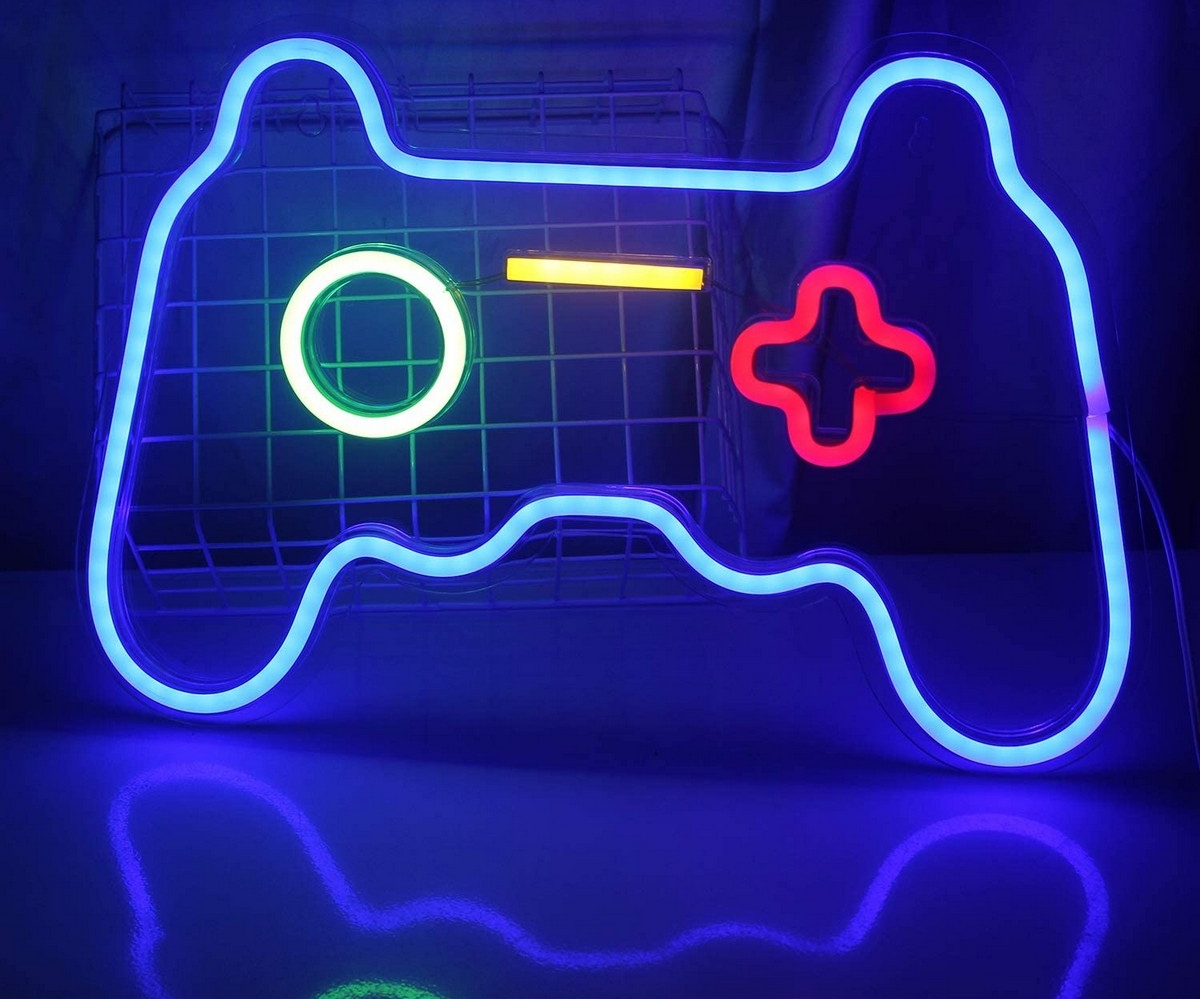 Logotipo do led neon na iluminação da parede - gamepad