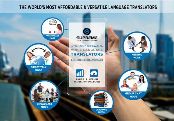 Auscultadores tradutor para smartphone em tempo real com estojo de  carregamento - Supreme BTLT 200