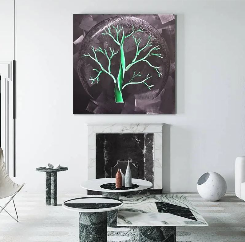 árvore da vida pinturas metálicas prata alumínio para parede