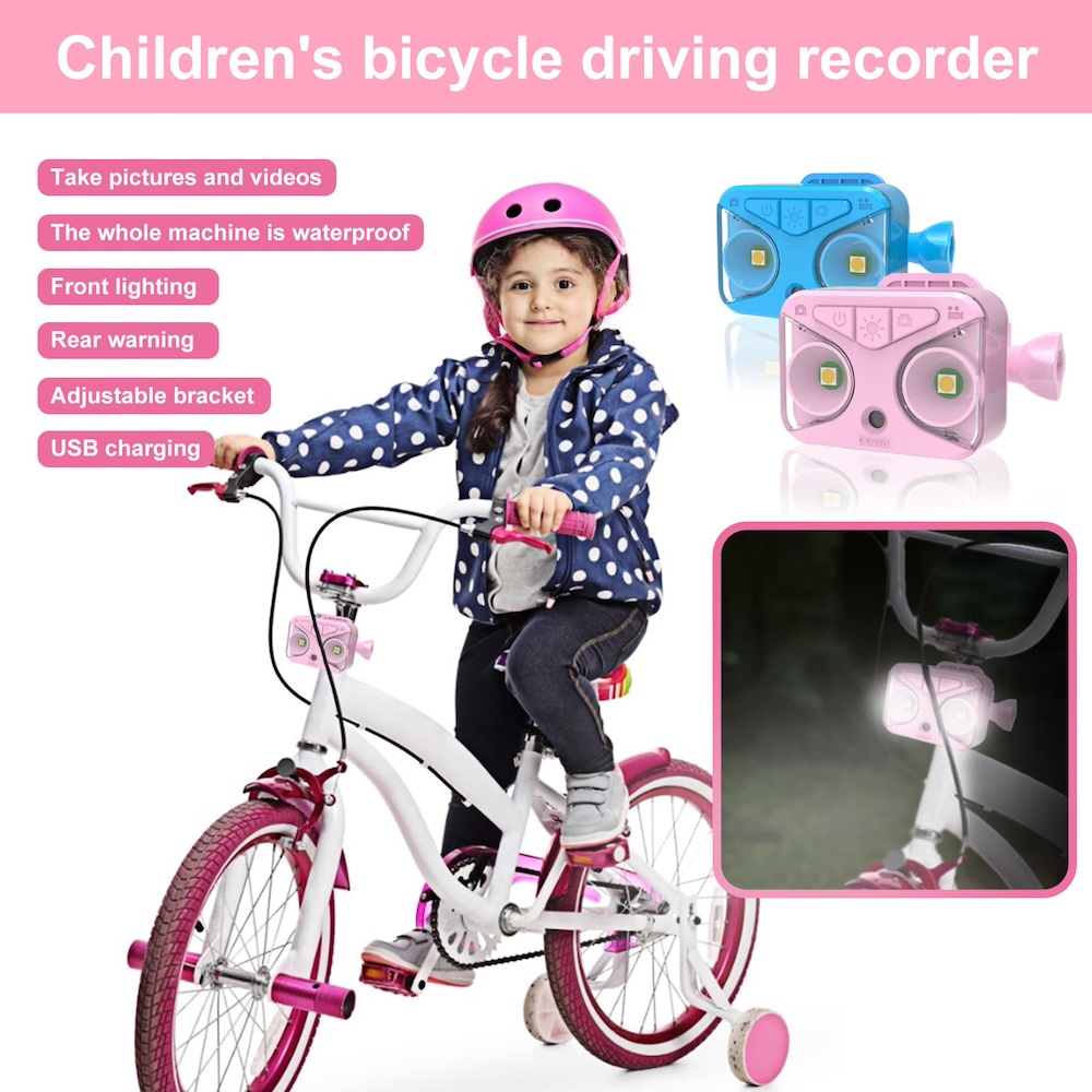 câmera de bicicleta infantil com luz de bicicleta