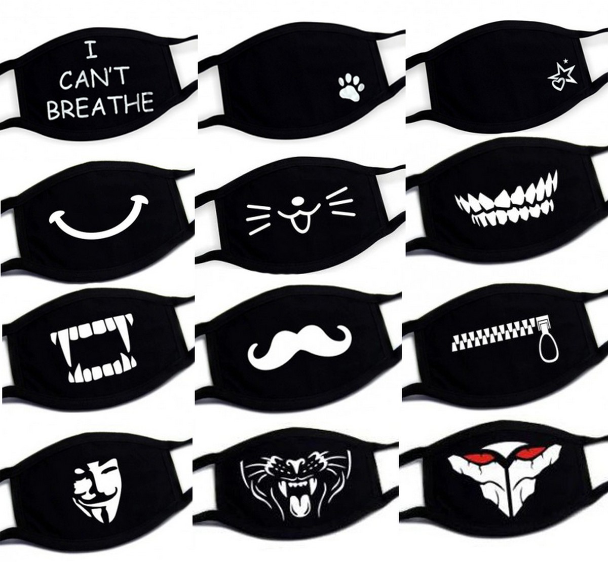 máscaras pretas com desenhos