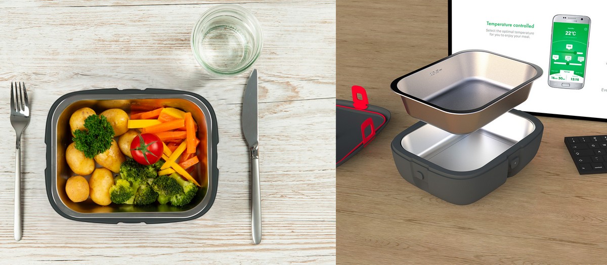 Caixa térmica de aquecimento de alimentos com ligação via bluetooth a um telemóvel