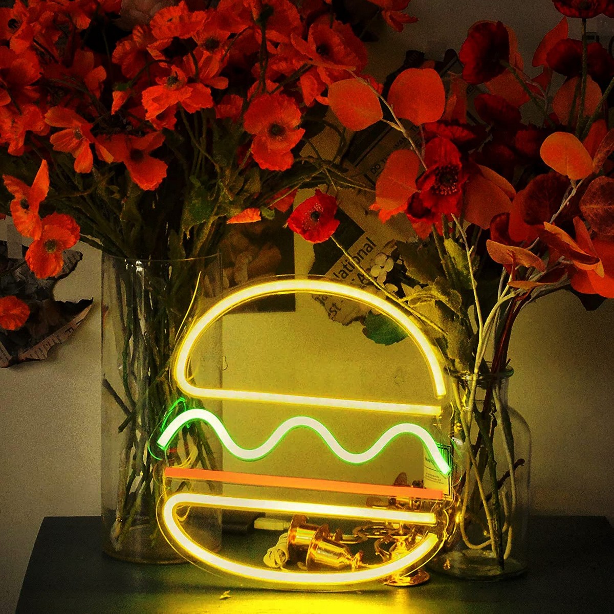 placa de led de restaurante de néon com logotipo de luz - hambúrguer de hambúrguer