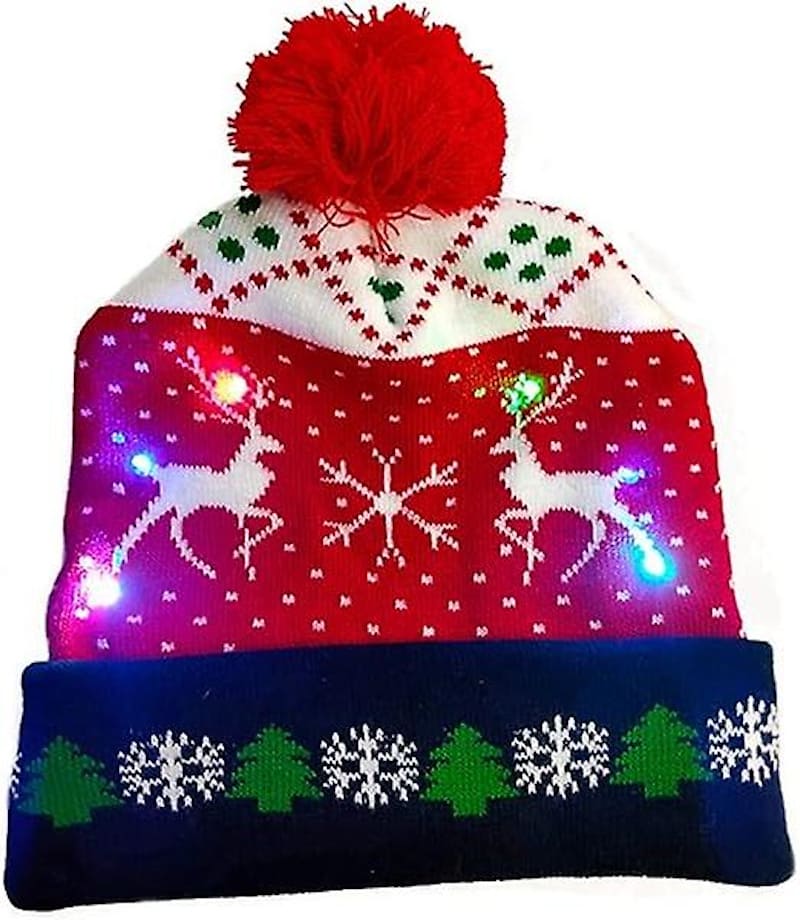 Chapéu de inverno com pompom, Natal iluminado com lâmpadas LED - CHRISTMAS DEER